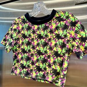 Like NEW Romwe Palm Tree Neon Retro Crop Top 80’s Spring Breakers Print
